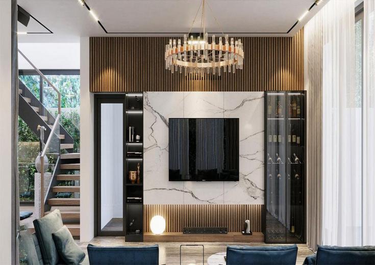 Đơn vị thi công vách tivi phòng khách Phú Quốc tin cậy